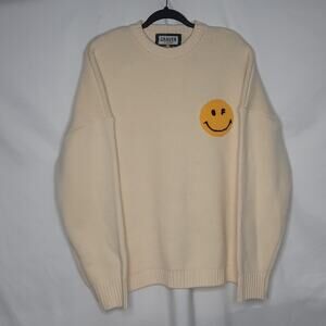 Graver of Anaheim Unisex Oversized Crew Neck  Smiley Face Sweater Cream